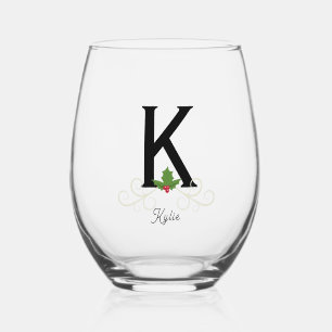 Verre À Vin Sans Pied Monogramme Christmas Holly