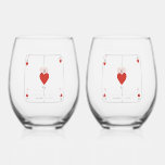 Verre À Vin Sans Pied Monogramme Coeurs Jouer Carte Mariage Faveur<br><div class="desc">Un monogramme unique coeurs jouant style carte mariage design. Un design impressionnant qui utilise des éléments de jeu de cartes pour créer un design de papeterie mariage unique. Un élégant monogramme de mariage de coeur rouge. Une carte de jeu mariage design en verre de vin avec des éléments modernes. Des...</div>