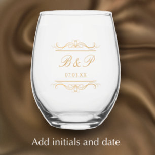 Verre À Vin Sans Pied Monogramme de couple personnalisé Élégant Moderne