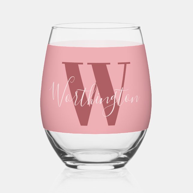 Verre À Vin Sans Pied Monogramme de fille et nom rose roux (Recto)
