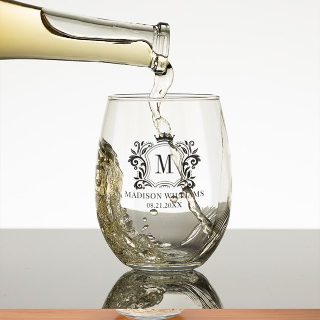 Verre À Vin Sans Pied Monogramme de la couronne de crête royale (Créateur téléchargé)