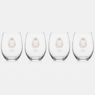 Verre À Vin Sans Pied Monogramme de la crête florale du millénaire   Mar