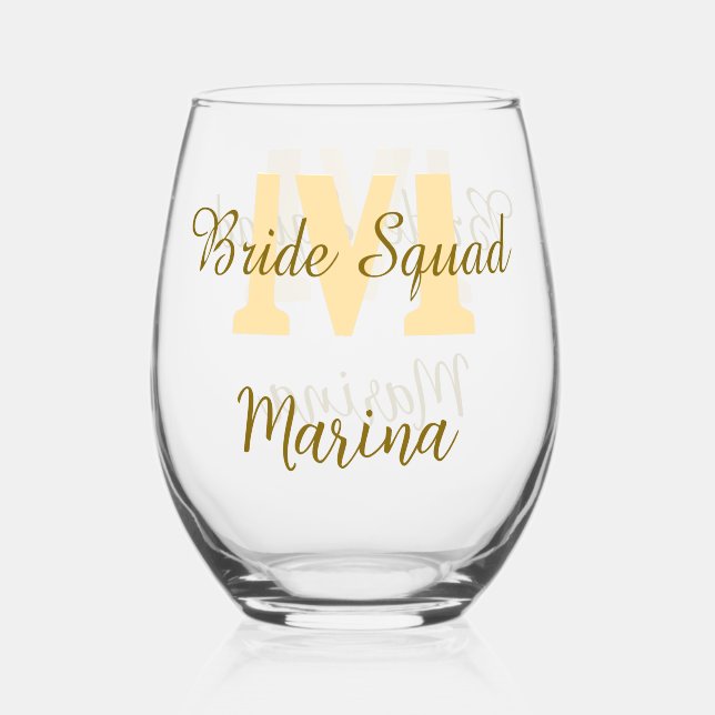Verre À Vin Sans Pied Monogramme de l'équipe de la mariée simple shower  (Recto)