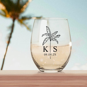 Verre À Vin Sans Pied Monogramme de palmier personnalisé Enregistrer le
