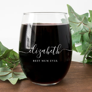 Verre À Vin Sans Pied Monogramme de script blanc personnalisé de la meil