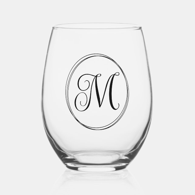 Verre À Vin Sans Pied Monogramme de script bouclé rond (Recto)