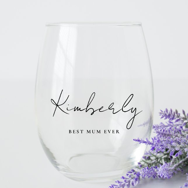 Verre À Vin Sans Pied Monogramme de script de la meilleure maman jamais (Créateur téléchargé)