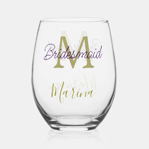 Verre À Vin Sans Pied Monogramme de tribu de mariée simple en or pour la