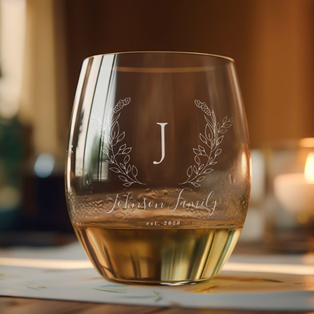 Verre À Vin Sans Pied Monogramme et nom script élégant personnalisé (Créateur téléchargé)