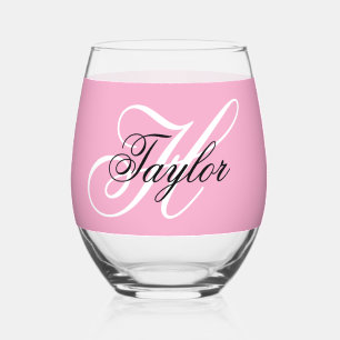 Verre À Vin Sans Pied Monogramme fantaisie noir et blanc Rose