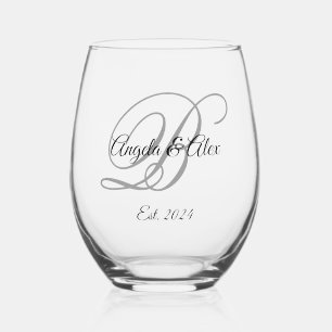 Verre À Vin Sans Pied Monogramme fantaisie noir et gris en écriture scri
