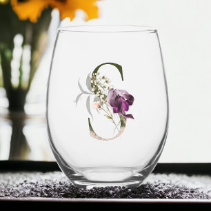 Verre À Vin Sans Pied Monogramme Floral Féminin Initial S