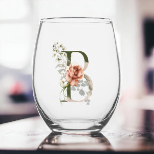 Verre À Vin Sans Pied Monogramme Floral Féminin La Lettre B