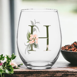 Verre À Vin Sans Pied Monogramme Floral Féminin La Lettre H