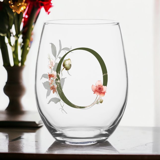 Verre À Vin Sans Pied Monogramme Floral Féminin La Lettre O (Créateur téléchargé)