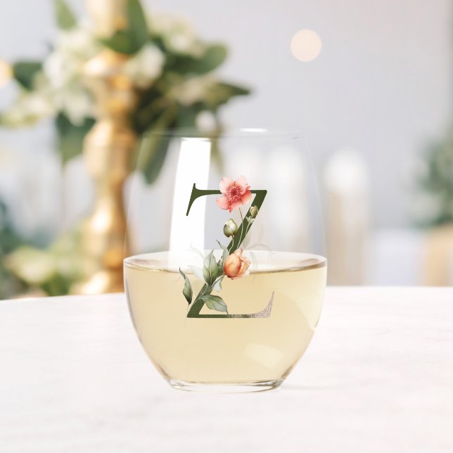 Verre À Vin Sans Pied Monogramme Floral Féminin La Lettre Z (Insitu (Mariage))