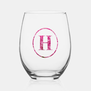 Verre À Vin Sans Pied Monogramme floral rose en floraison Lettrage Art "