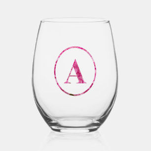 Verre À Vin Sans Pied Monogramme floral rose fleuri en floraison Lettres