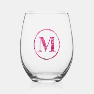 Verre À Vin Sans Pied Monogramme floral rose fleuri en floraison Lettres