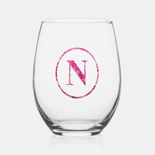 Verre À Vin Sans Pied Monogramme floral rose fleuri florissant Art "N"