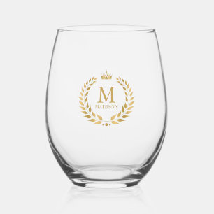 Verre À Vin Sans Pied Monogramme Gold Crown Laurel Wreath