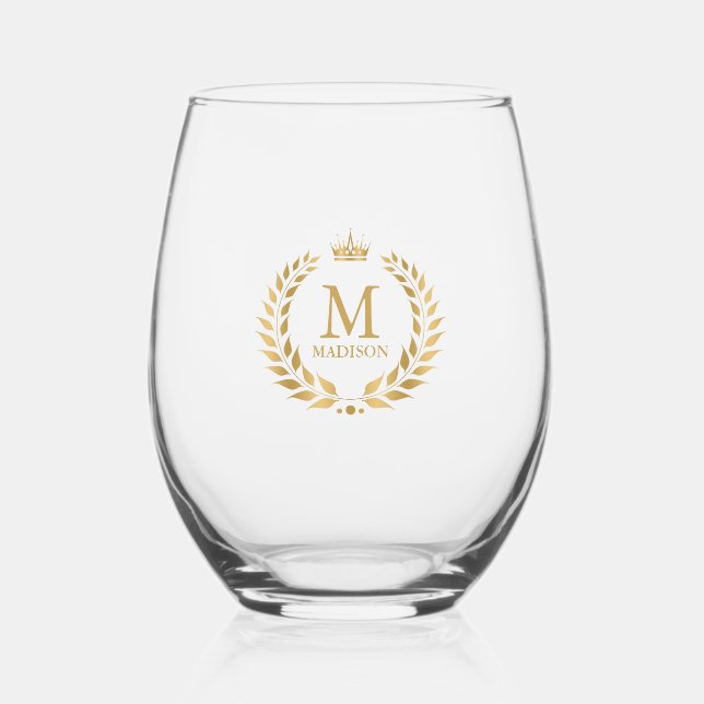 Verre À Vin Sans Pied Monogramme Gold Crown Laurel Wreath (Recto)