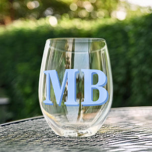 Verre À Vin Sans Pied Monogramme initial minimaliste bleu moderne