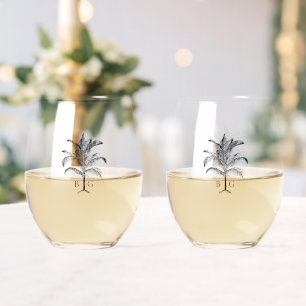 Verre À Vin Sans Pied Monogramme minimaliste de palmier tropical Mariage