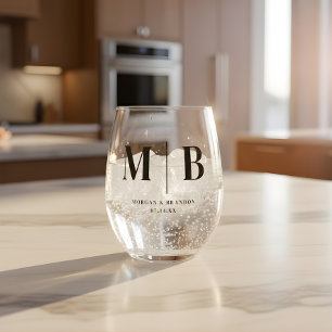 Verre À Vin Sans Pied Monogramme minimaliste des noms de couples Mariage