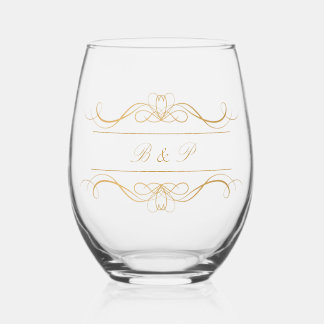 Verre À Vin Sans Pied Monogramme Moderne Elegant Mariage or