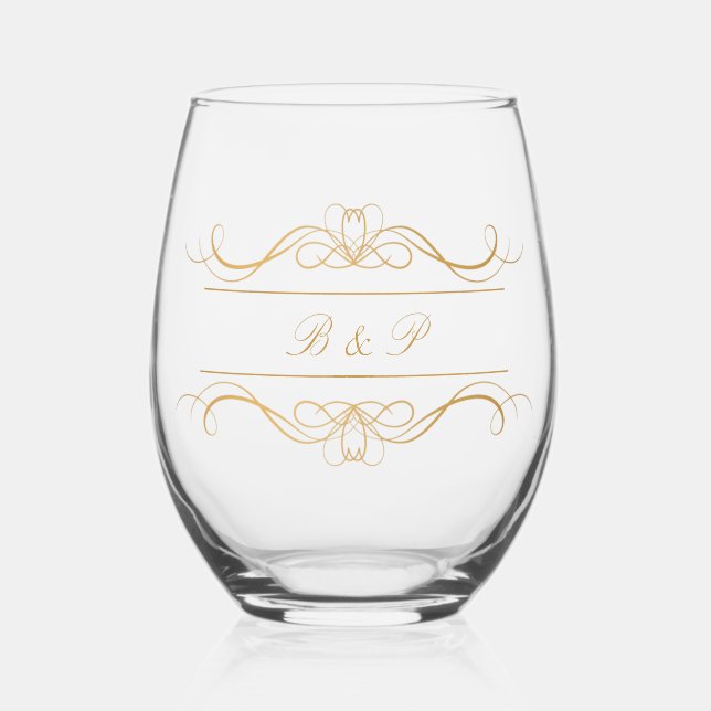 Verre À Vin Sans Pied Monogramme Moderne Elegant Mariage or (Recto)