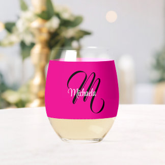 Verre À Vin Sans Pied Monogramme moderne minimaliste nom initial rose ch