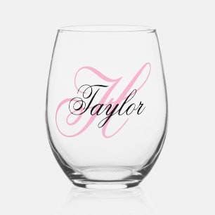Verre À Vin Sans Pied Monogramme noir et rose