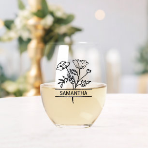 Verre À Vin Sans Pied Monogramme personnalisé du mois de naissance d'aoû