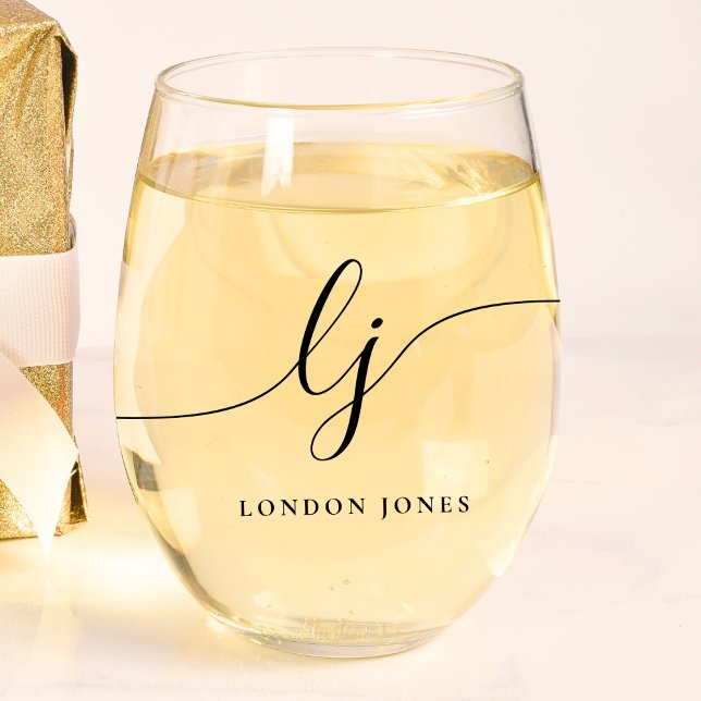 Verre À Vin Sans Pied Monogramme personnalisé Initiales de script modern (Créateur téléchargé)