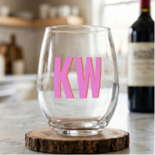 Verre À Vin Sans Pied Monogramme personnalisé ombre rose rouge moderne