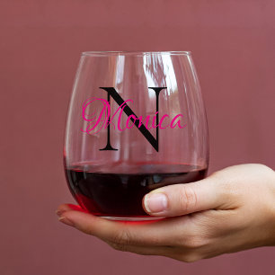 Verre À Vin Sans Pied Monogramme personnalisé rose chaud et noir