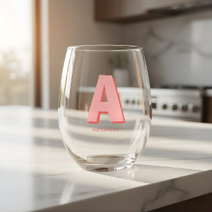 Verre À Vin Sans Pied Monogramme personnalisé rose gras moderne