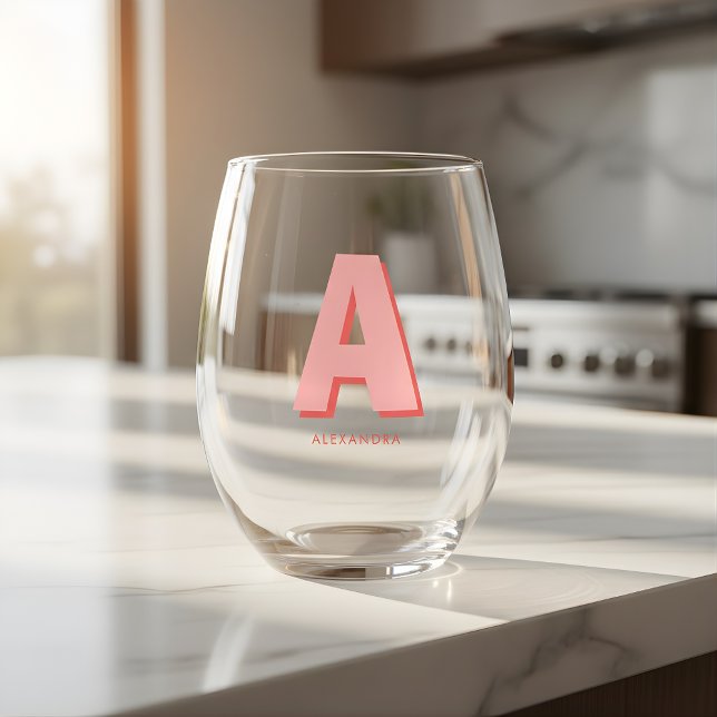 Verre À Vin Sans Pied Monogramme personnalisé rose moderne (Créateur téléchargé)