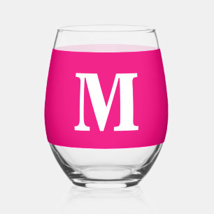 Verre À Vin Sans Pied Monogramme rose chaud Initiales Nom Couleur person