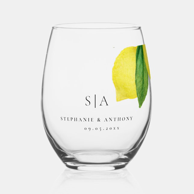 Verre À Vin Sans Pied Monogrammes Citrus citron Mariage de verdure (Recto)