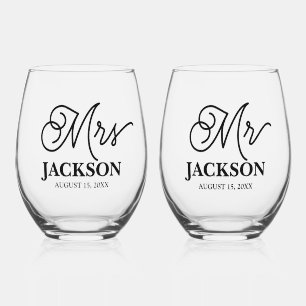 Verre À Vin Sans Pied Monsieur et Madame Souvenir de Mariage