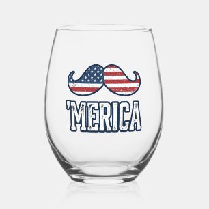 Verre À Vin Sans Pied Moustache Amérique en Détresse Design Vectoriel Pa