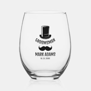 Verre À Vin Sans Pied Moustachu chapeau noir Monsieur Témoin de mariage