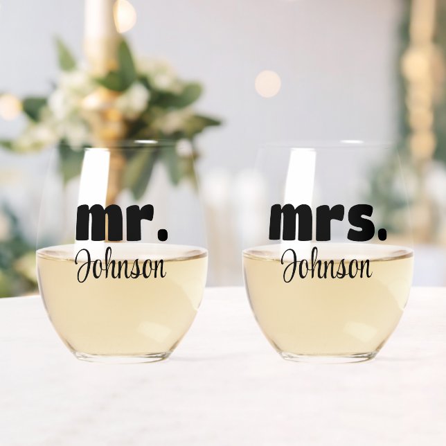 Verre À Vin Sans Pied Mr & Mrs Mariage personnalisé Chic Script (Insitu (Mariage))