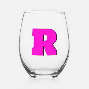 Verre À Vin Sans Pied Neon Fuchsia Funny Moderne Monogramme Lettre initi