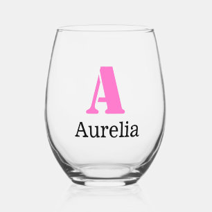 Verre À Vin Sans Pied Neon rose Elegant Initial Black Nom Moderne