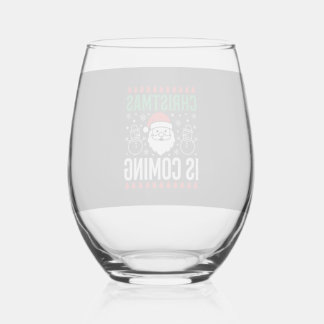 Verre À Vin Sans Pied Noël arrive Père Noël Bonhomme de neige