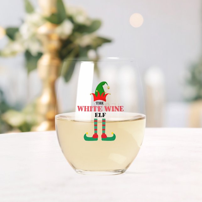 Verre À Vin Sans Pied Noël d'elfe blanc personnalisé (Insitu (Mariage))