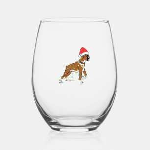 Verre À Vin Sans Pied Noël Lumières Boxer Amoureux des chiens Funny Cade